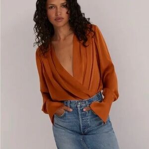 NWOT- Burnt Orange Wrap Top Blouse